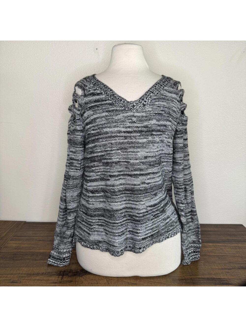 Dots Black and White Knit Sweater with Shoulder Cutouts XL